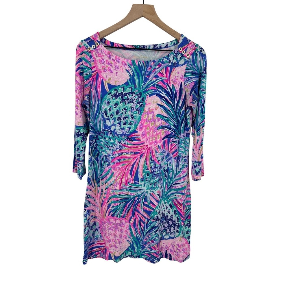 Lilly Pulitzer Dress Womens Medium Pink Blue Pineapple Sophie Shift Summer